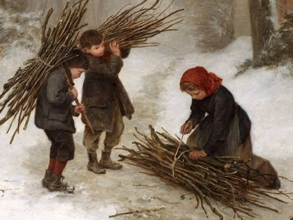 Дети собирают хворост